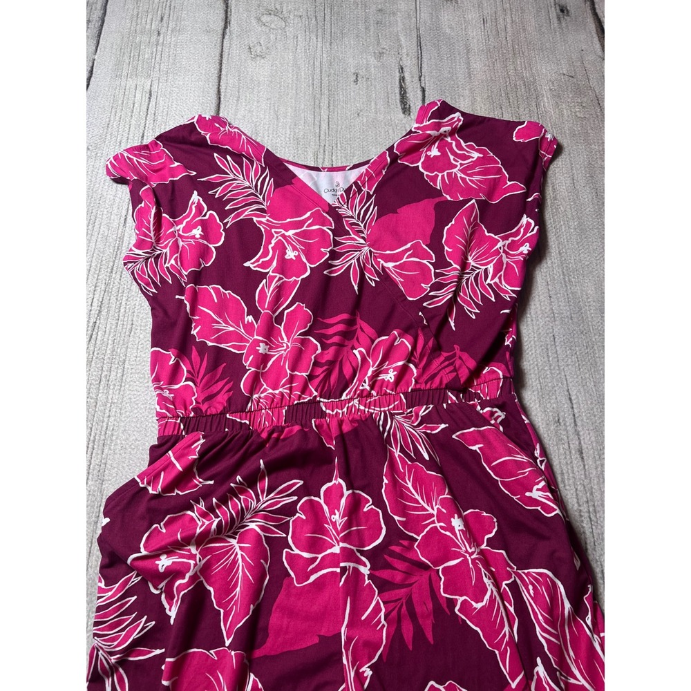 Cuddl Duds Jumpsuit Womens L Pink Purple Tropical Floral Jogger Loungewear Boho - Picture 3 of 7